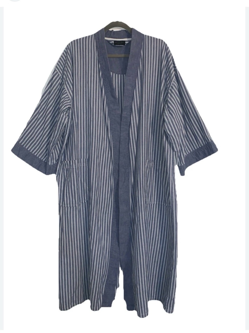 Men's Blue Striped Kimono-Style Robe